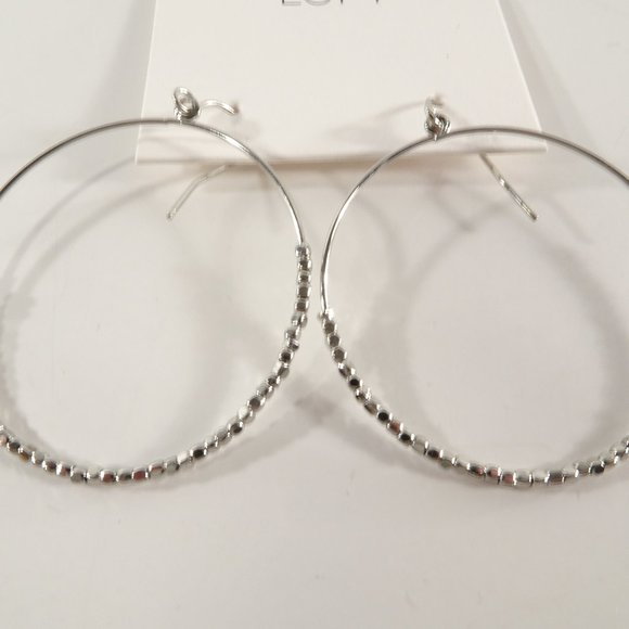 Ann Taylor LOFT Silver Dot Drop Hoop Earrings - Picture 3 of 7